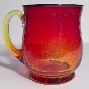 Vintage AMBERINA CRACKLE Glass Mug / BLENKO?, Pilgrim? / APPLIED HANDLE / Superb